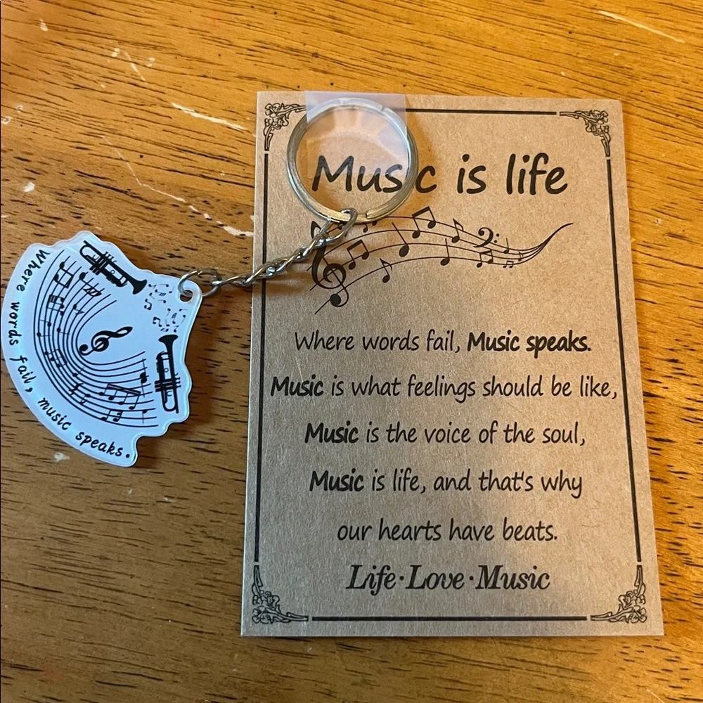 Music Is Life Quote Keychain with Organza Bag and Card